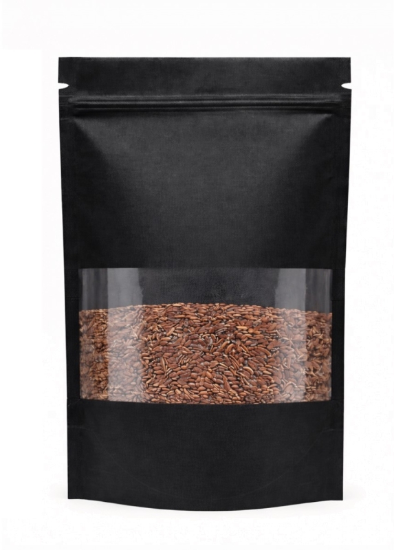 DOYPACK kraft czarny papier ze struną 500ml + okienko  - 100 szt.