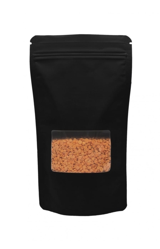 DOYPACK czarny mat ze struną 500 ml + okienko - 100 szt.